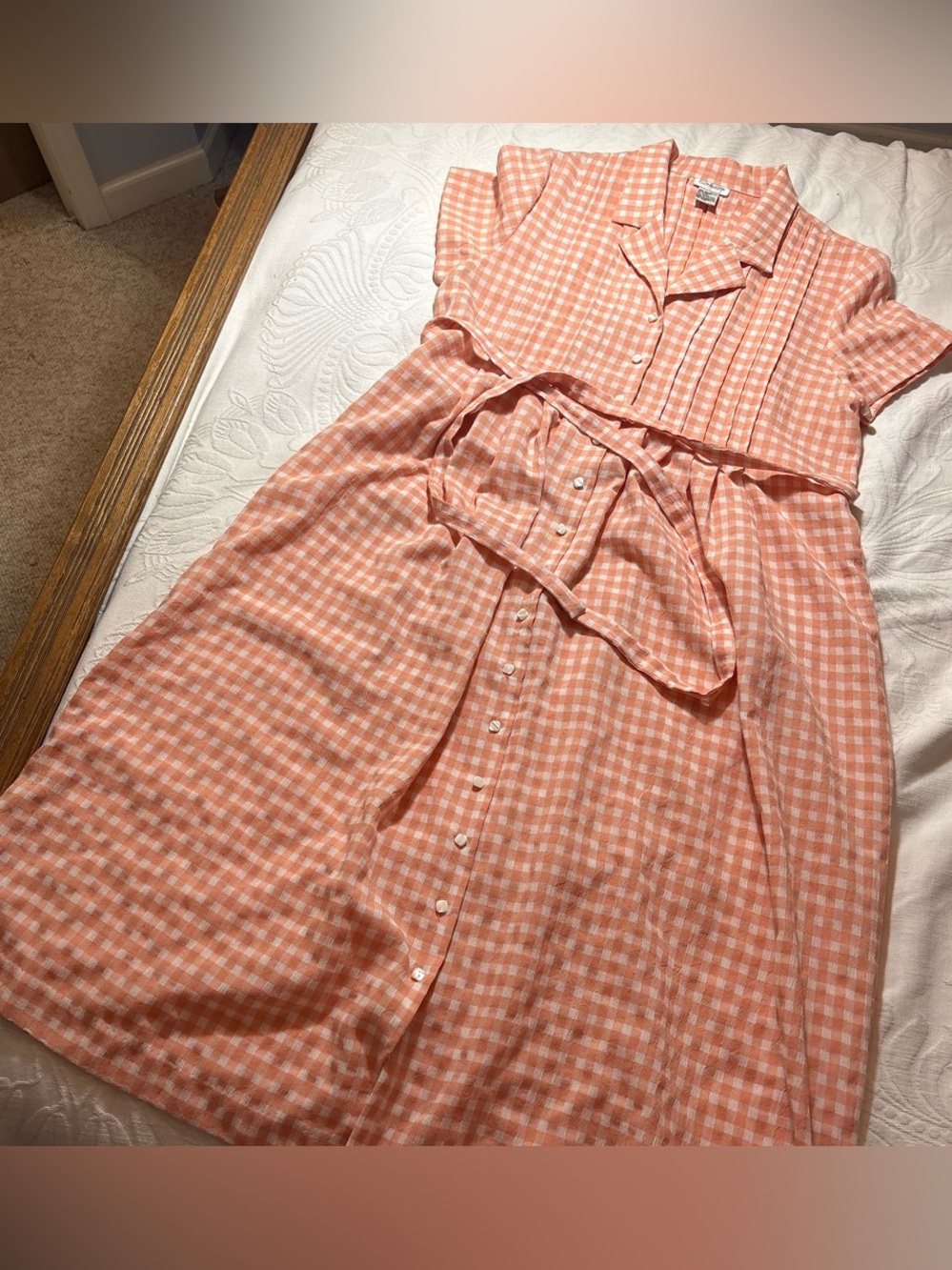 Vintage white and peach gingham dress